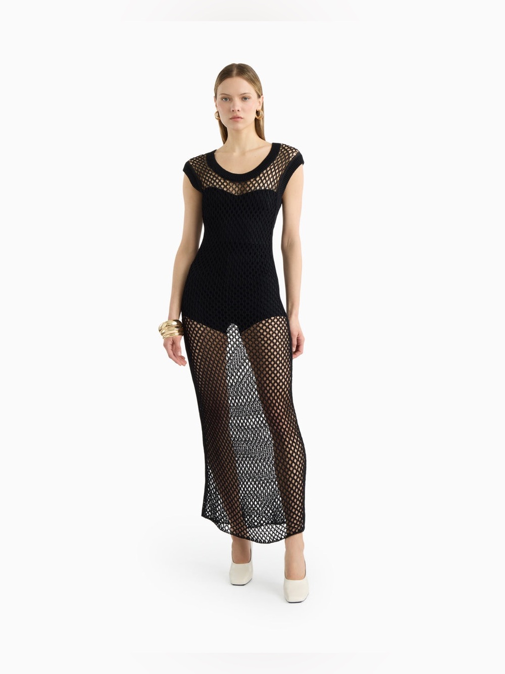 Dodiee RONI open-knit crochet dress in noir Black Crochet Maxi Dress